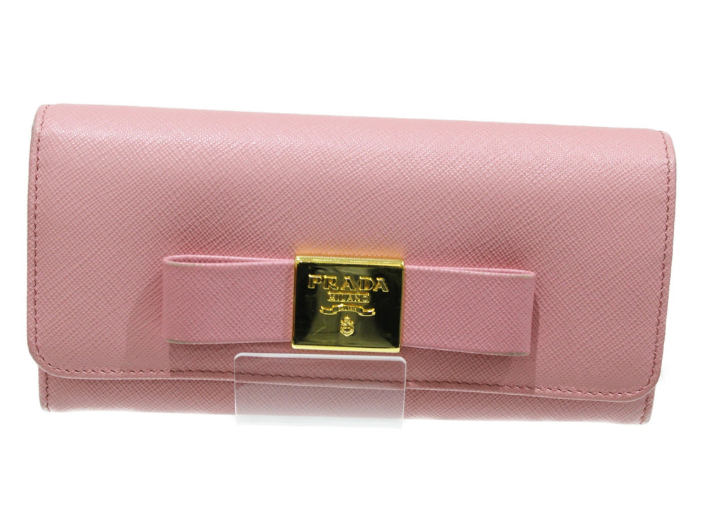 Prada Long Wallet Leather Saffiano Pink